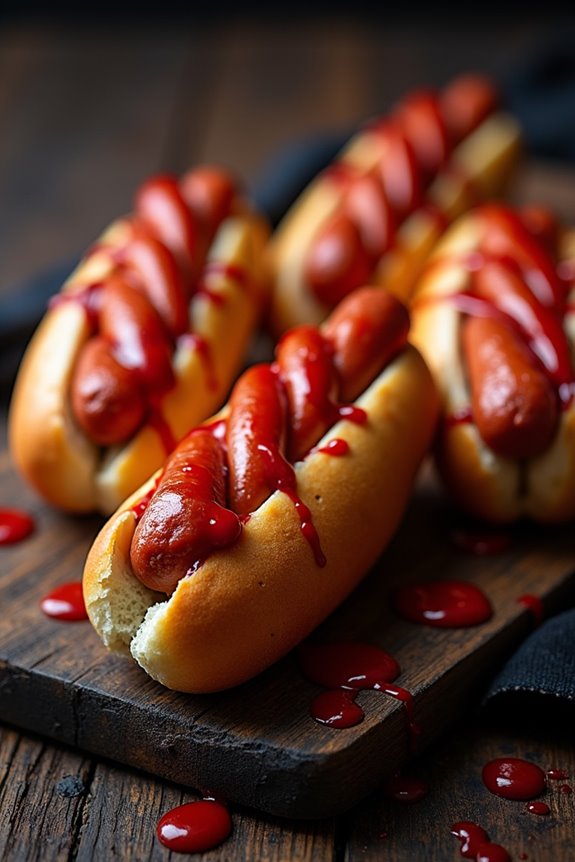 spooky bloody finger hot dogs