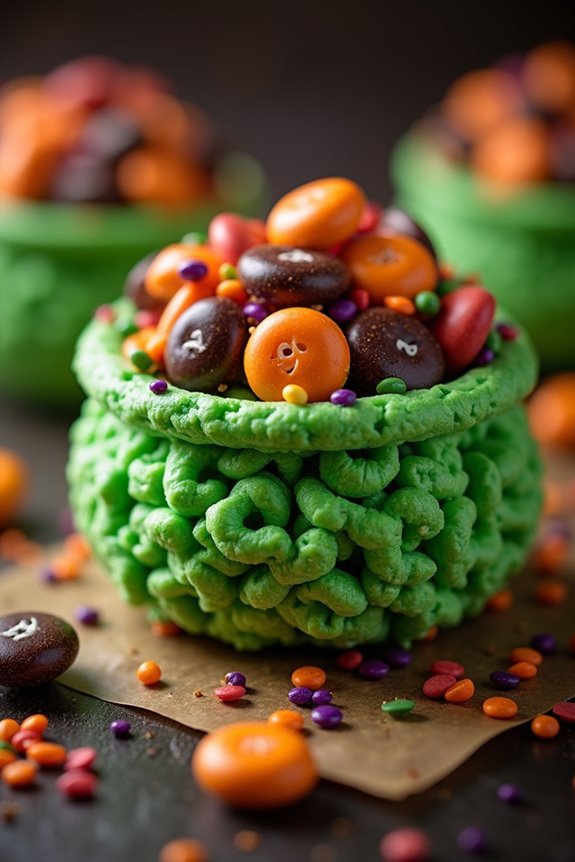 spooky cauldron rice treats