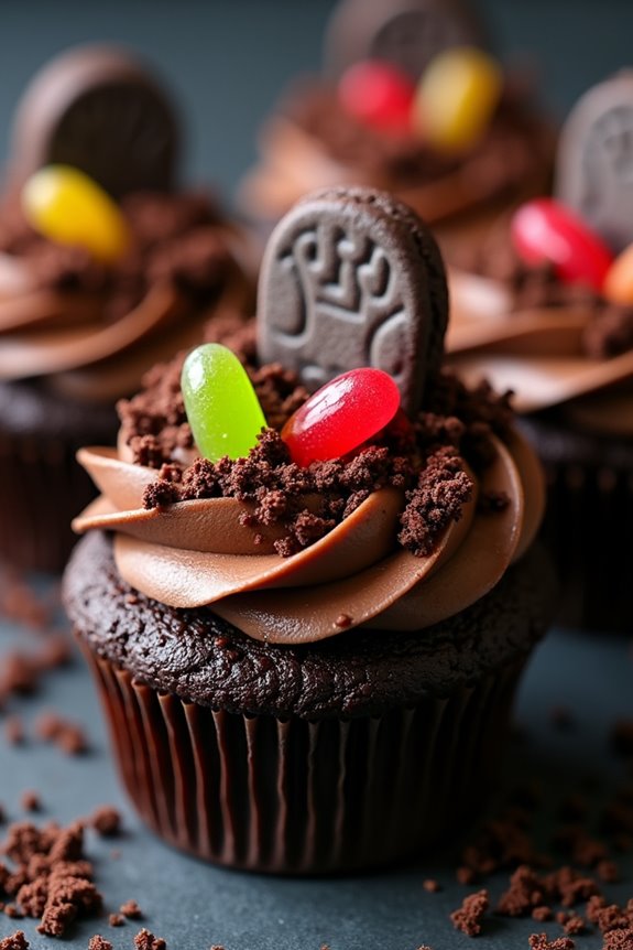 spooky chocolate graveyard cupcakes