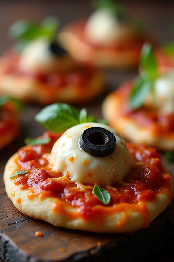 spooky eyeball meatball pizzas