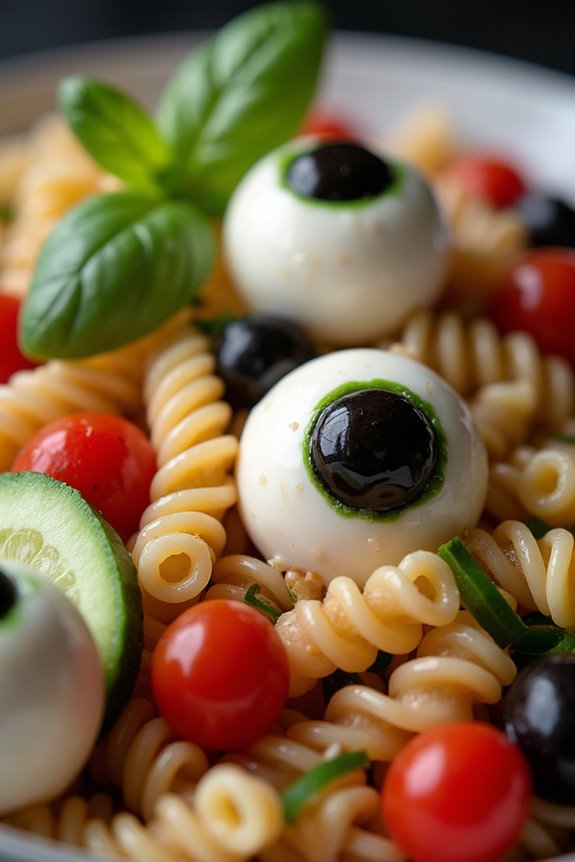 spooky eyeball pasta salad