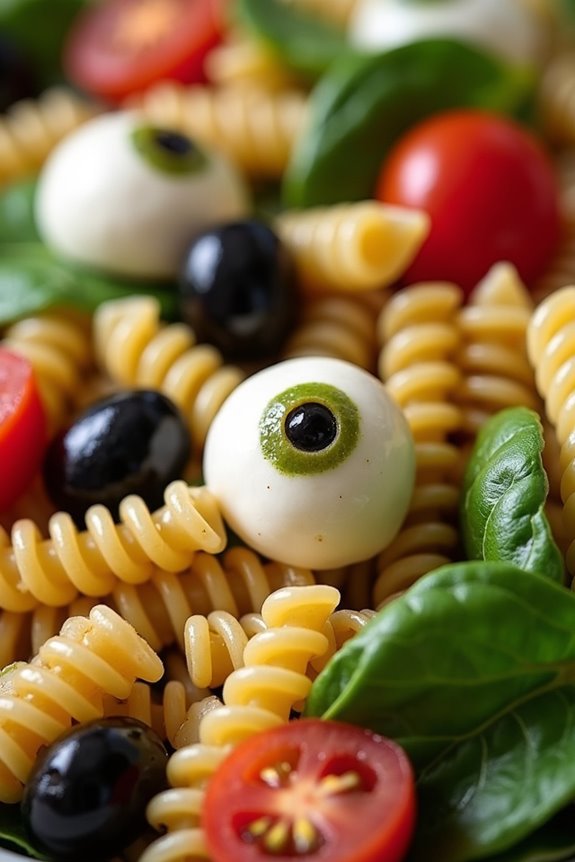 spooky eyeball pasta salad