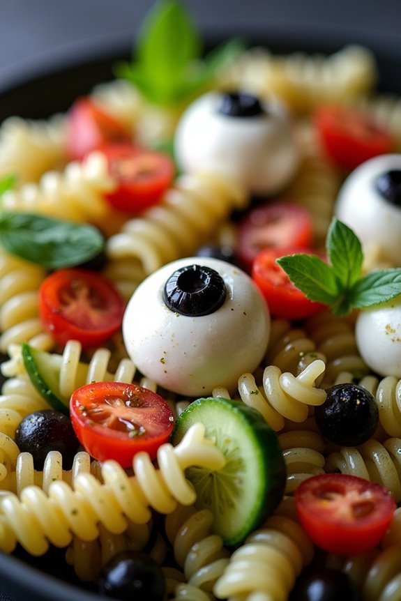 spooky eyeball pasta salad