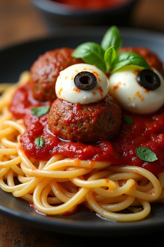 spooky eyeball spaghetti dinner