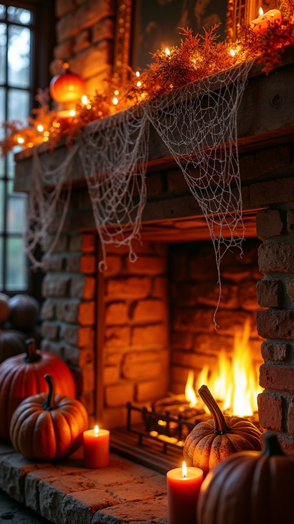 spooky fireplace spider accents