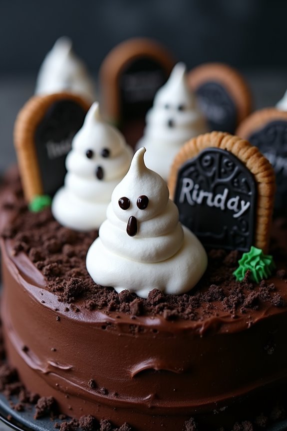 spooky graveyard ghost cake
