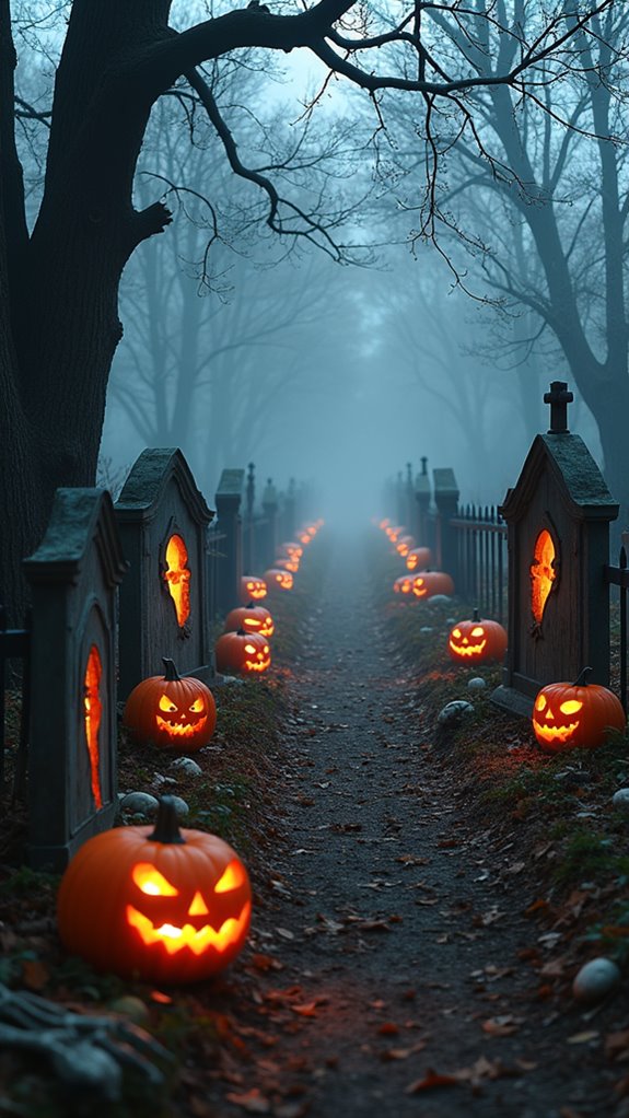 spooky graveyard halloween scene