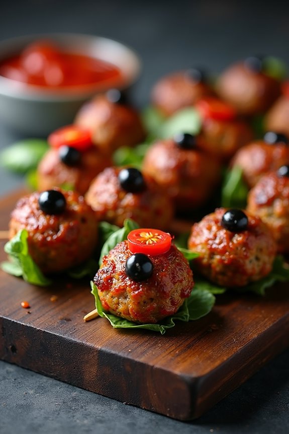 spooky halloween meatball skewers