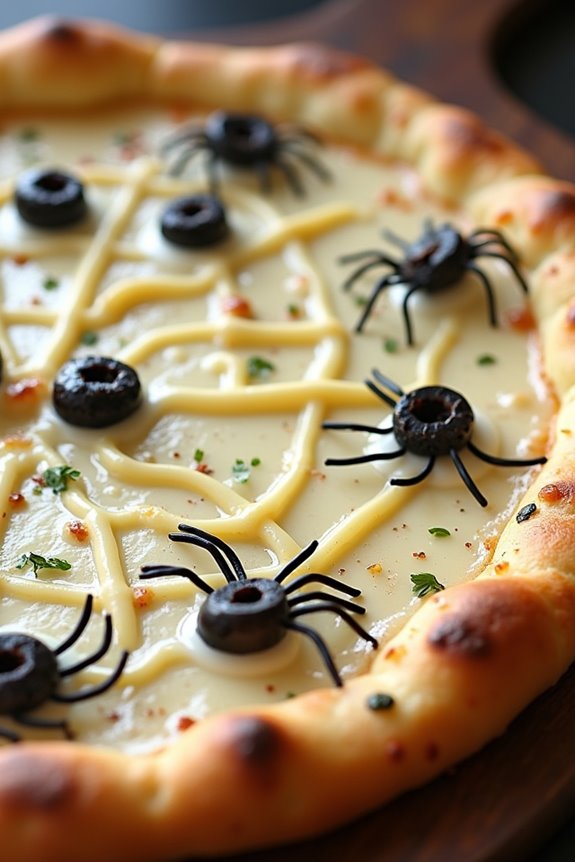 spooky halloween themed white pizza