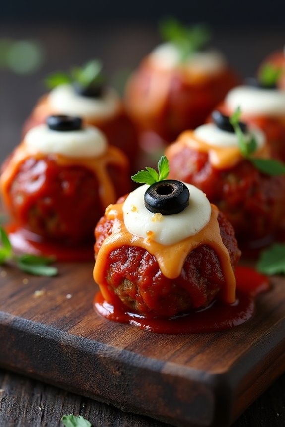 spooky monster meatball eyeballs