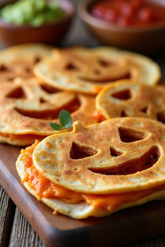 spooky pumpkin face quesadillas