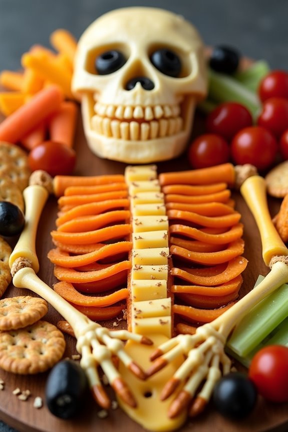 spooky skeleton cheese platter