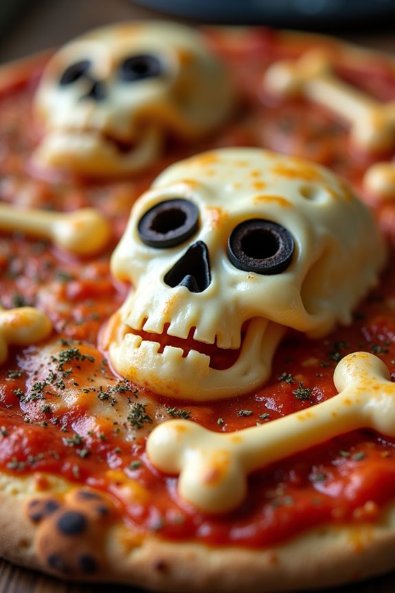 spooky skull and bones pizza