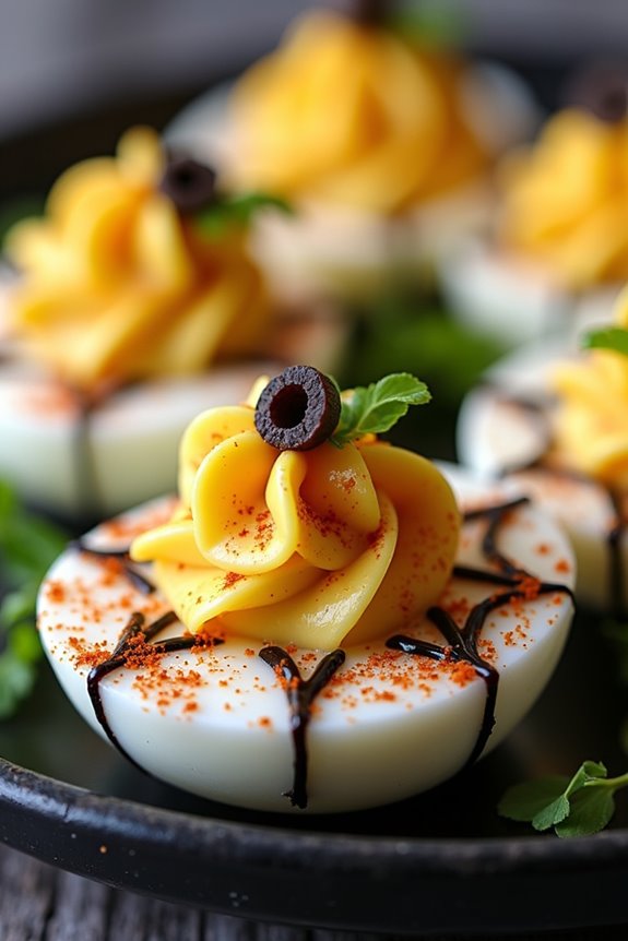 spooky spider web deviled eggs