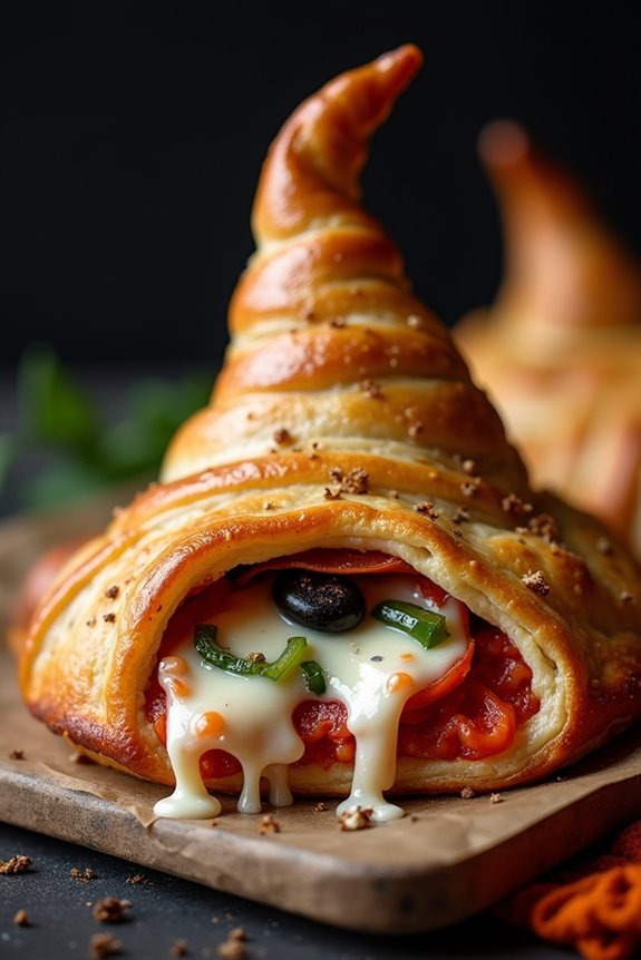 spooky witch hat calzones