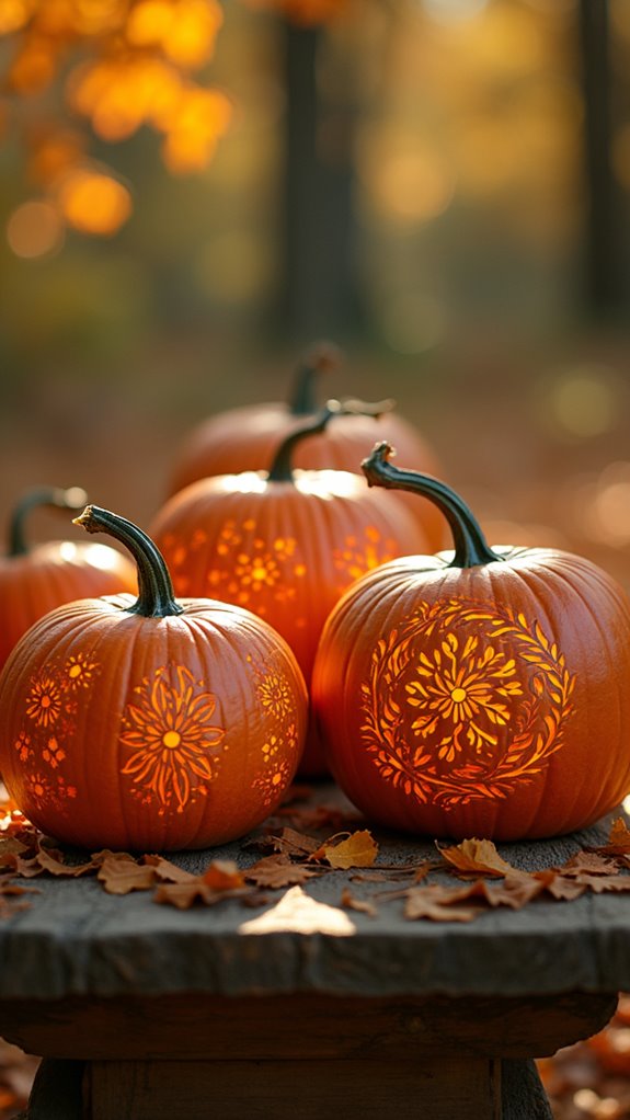 stenciled pumpkins with designs