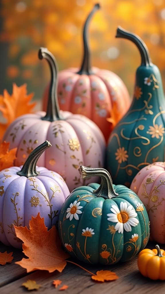 vibrant floral pumpkin decor