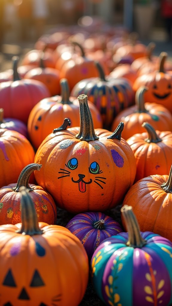 vibrant painted pumpkin decor