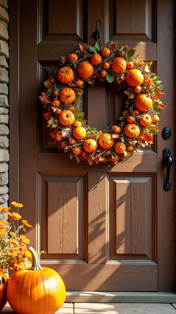 vibrant pumpkin wreath creation