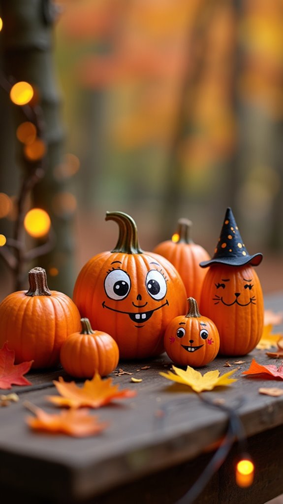 vibrant pumpkins with characters