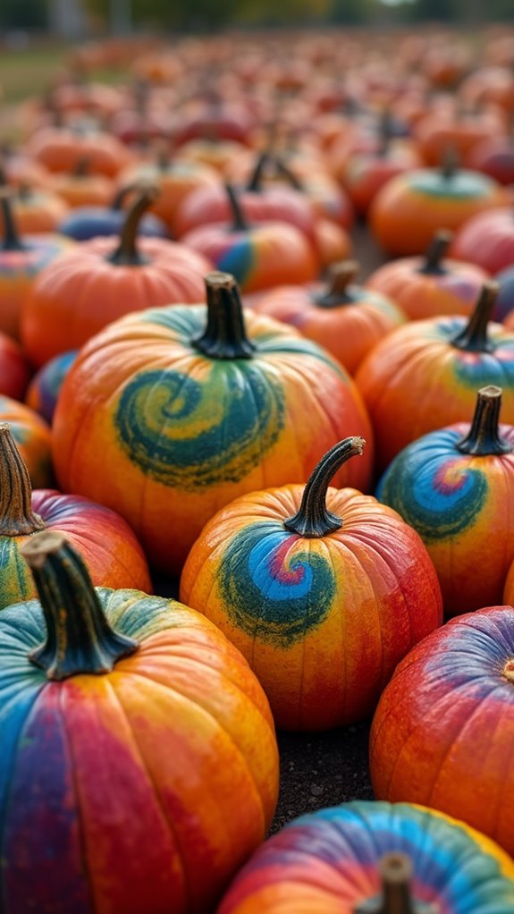 vibrant rainbow swirl pumpkins
