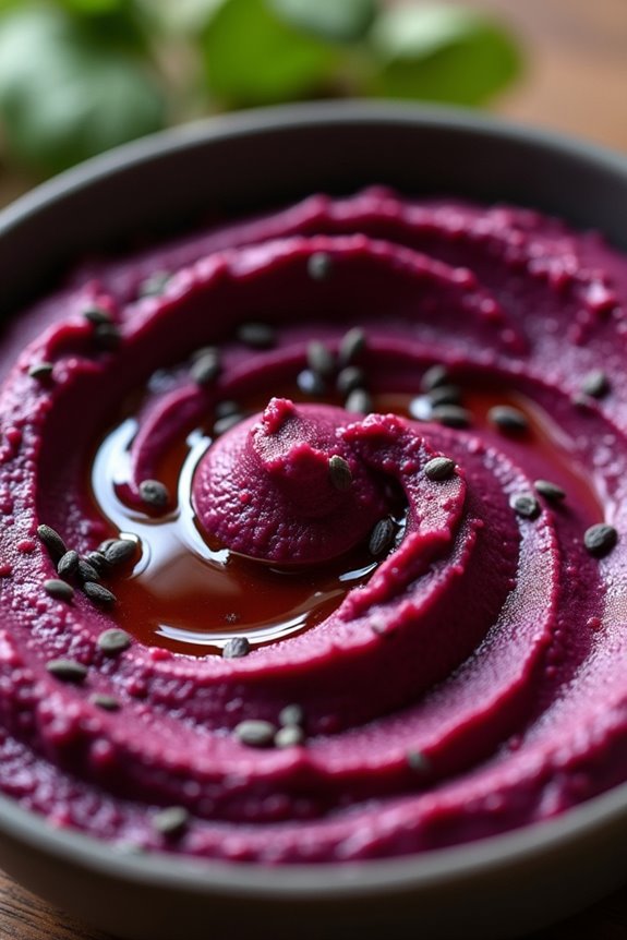 vibrant spooky beet hummus