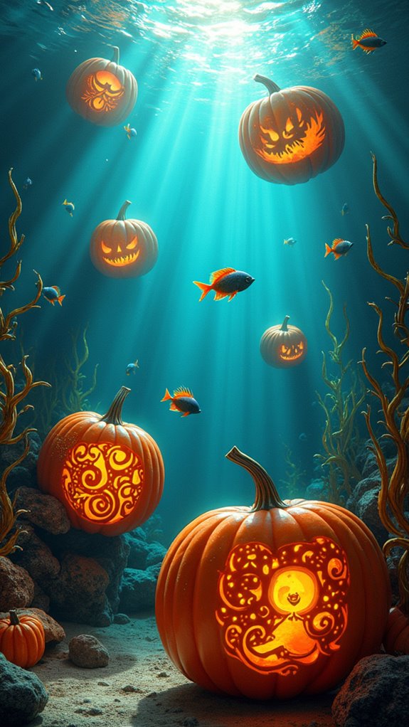 vibrant underwater pumpkin art