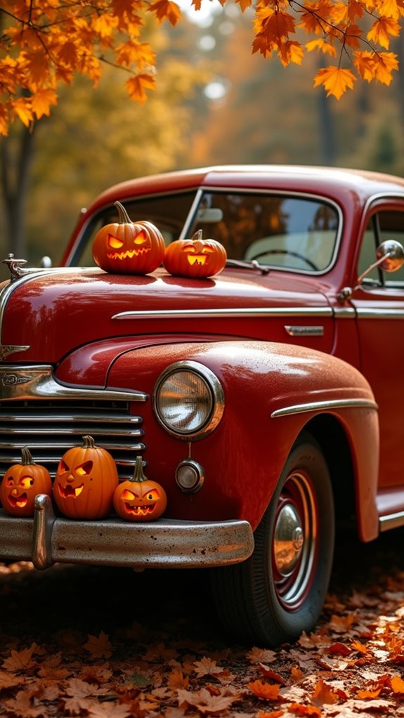 vintage car pumpkin display