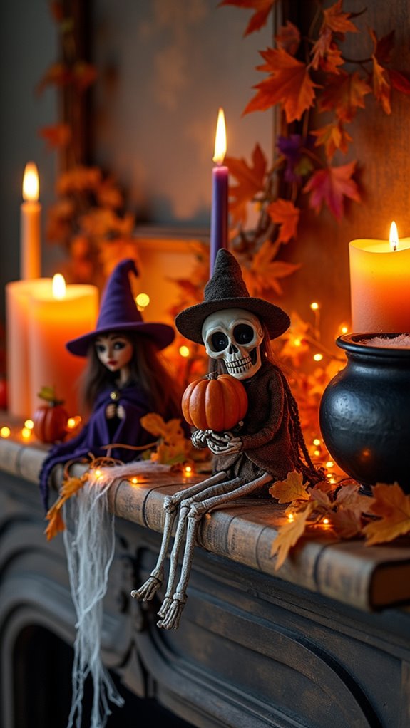 whimsical halloween mantle decor