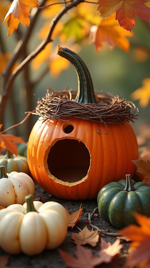 whimsical pumpkin birdhouses creation