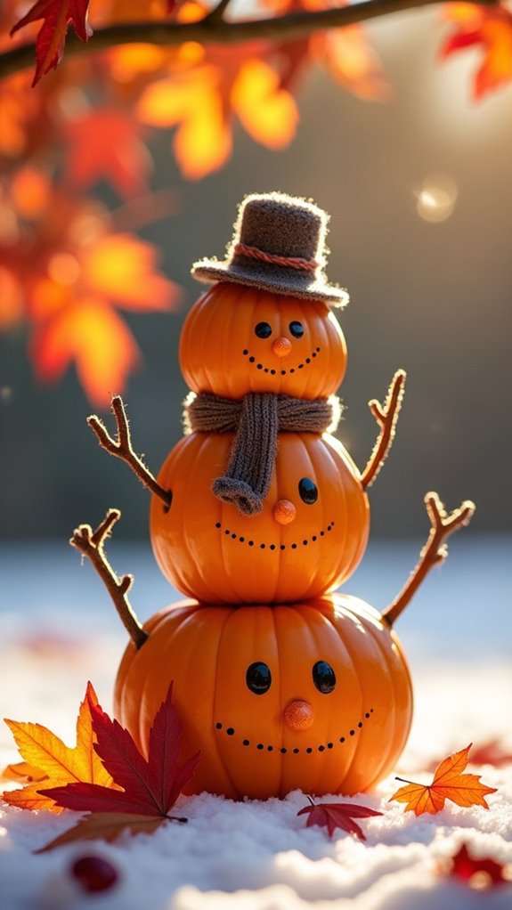 whimsical pumpkin snowman decor