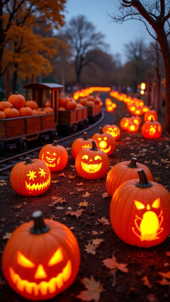 whimsical pumpkin train display