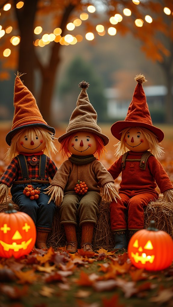 whimsical scarecrow family gathering