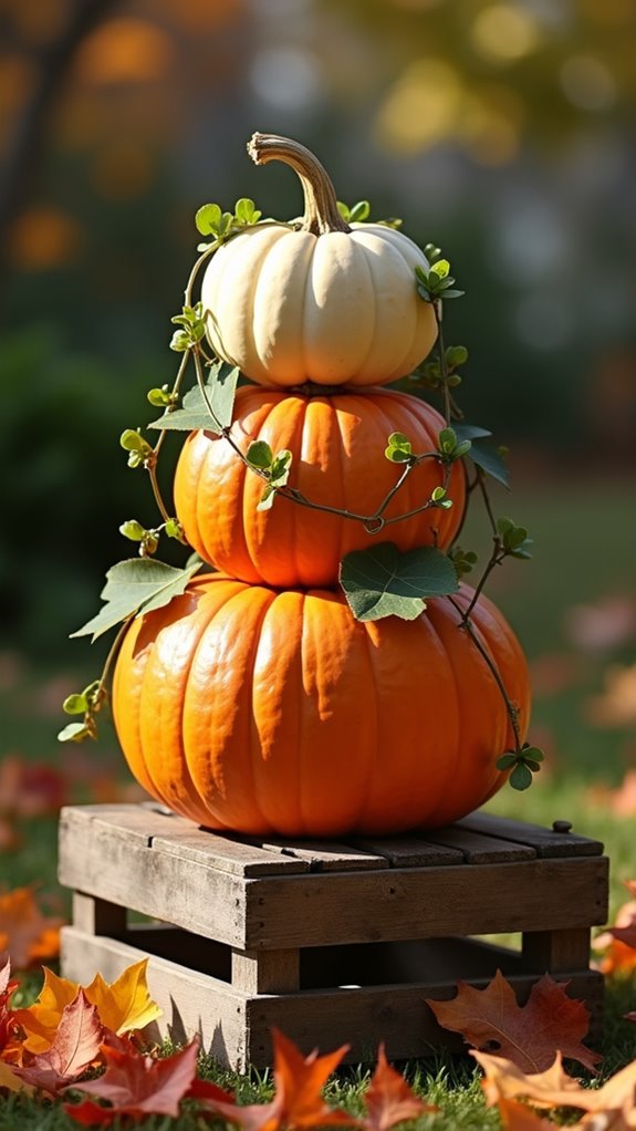 whimsical stacked pumpkin decor