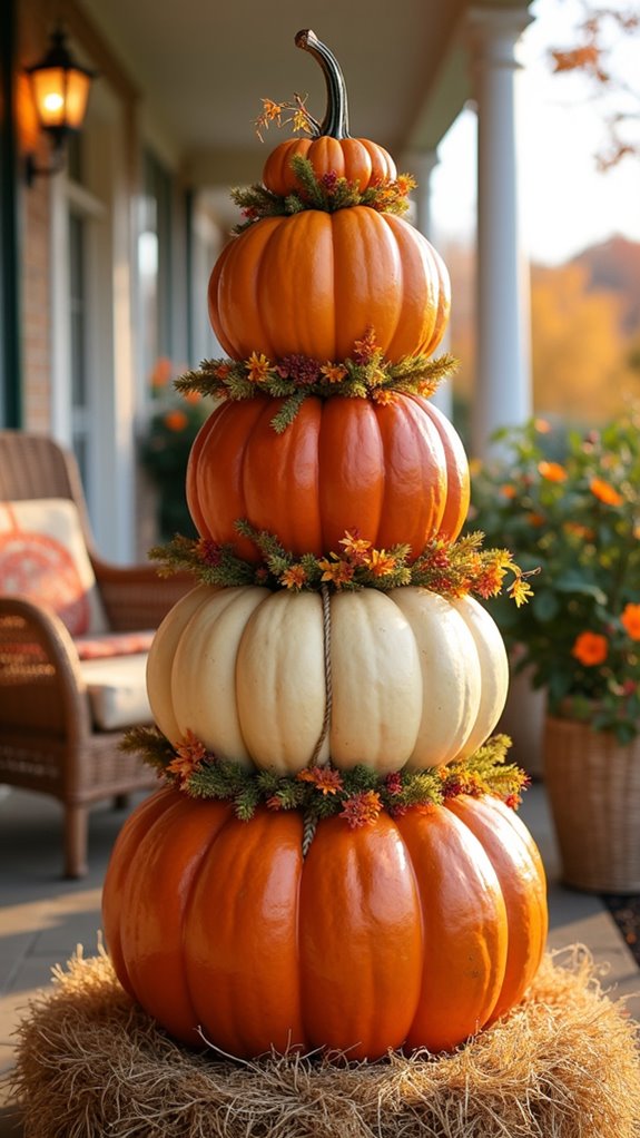 whimsical stacked pumpkin decor