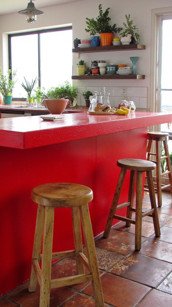 bold red kitchen island