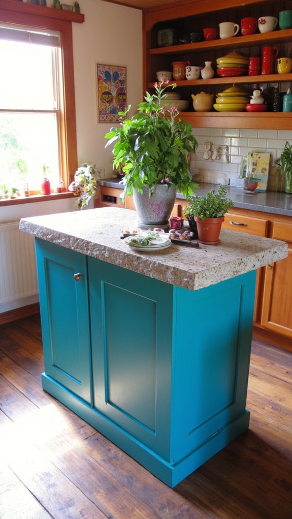 bold teal kitchen island