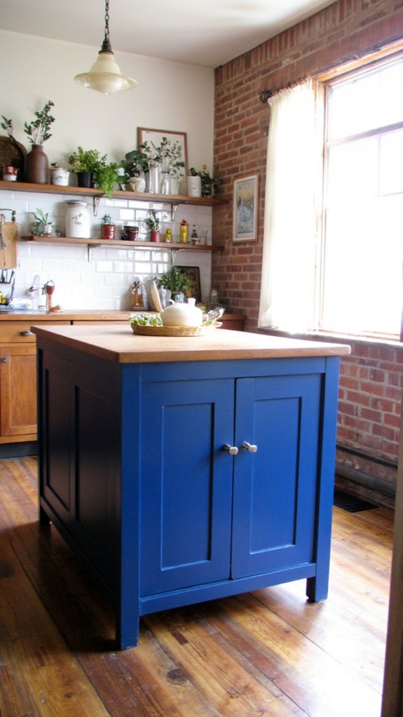 cobalt blue open shelving