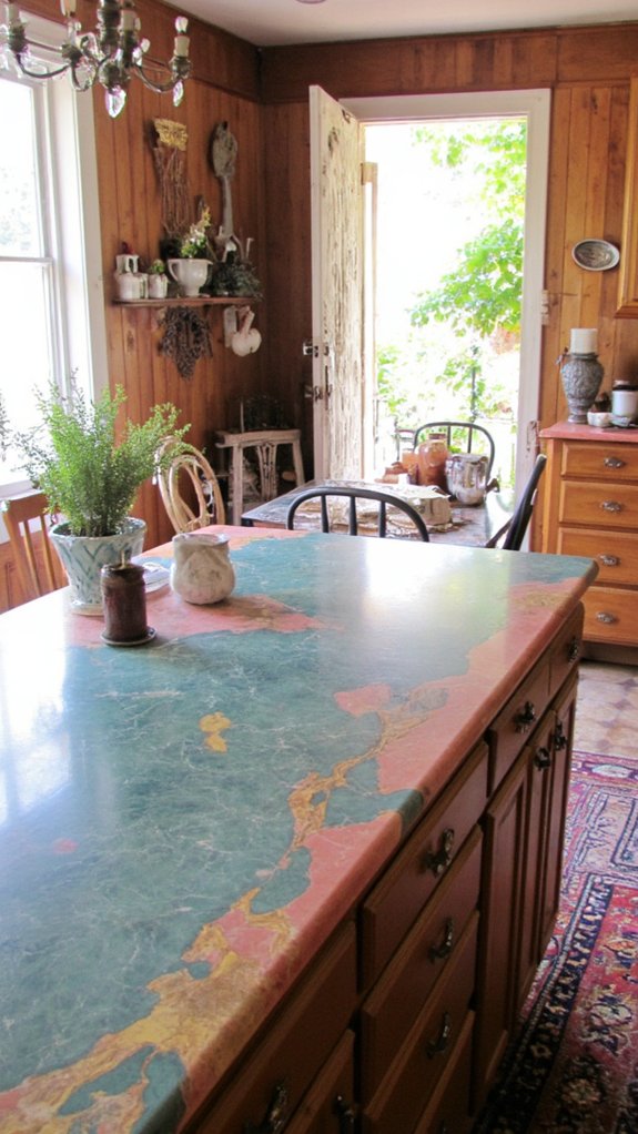 colorful marble kitchen island