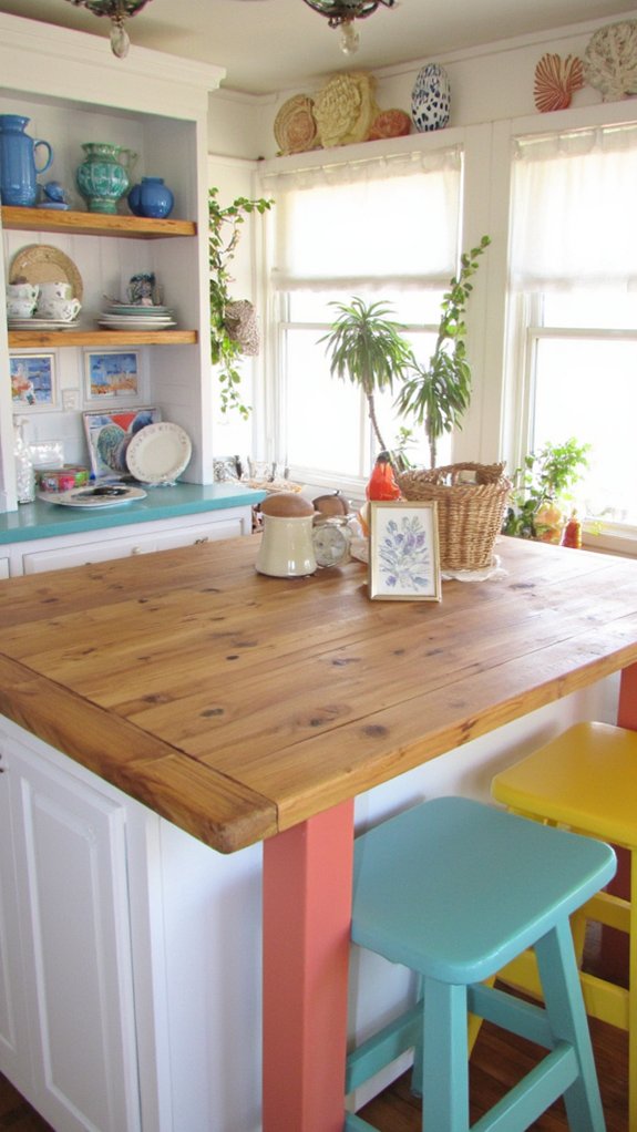 colorful multi tiered kitchen island