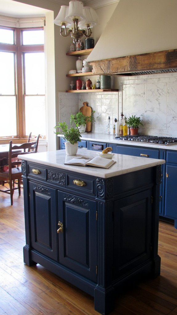 elegant navy kitchen island