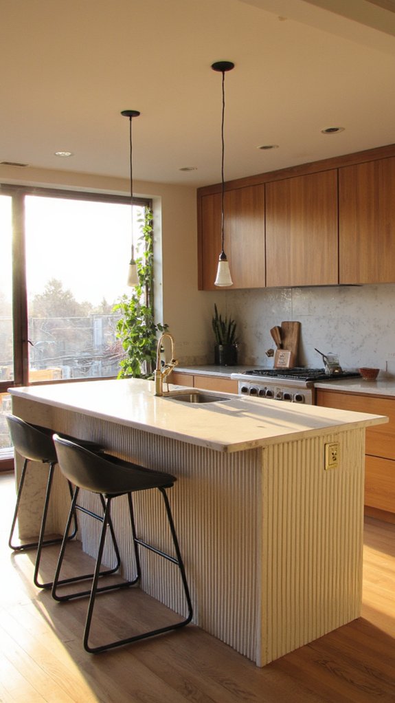 fluted island with lighting