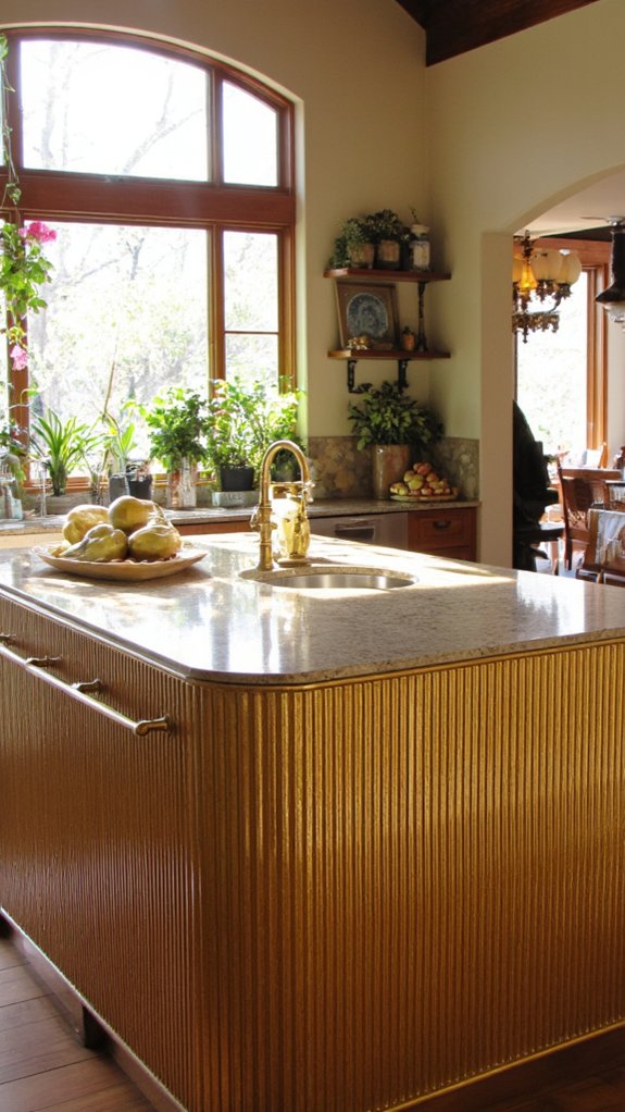 gold accented fluted island