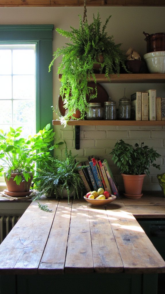 greenery on open shelving