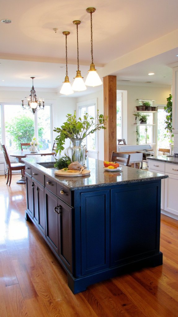 illuminated navy kitchen island