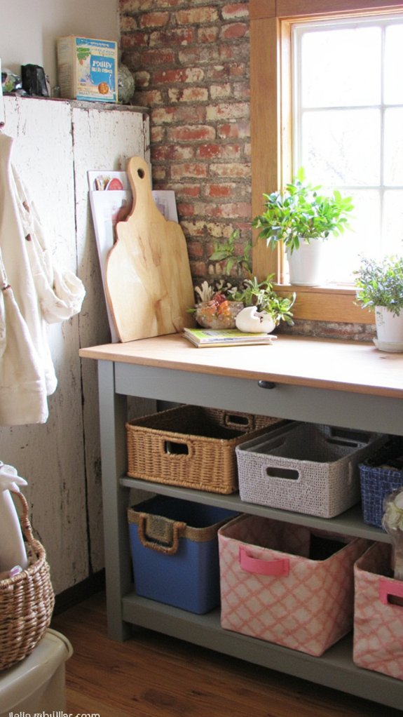 organized kitchen with bins