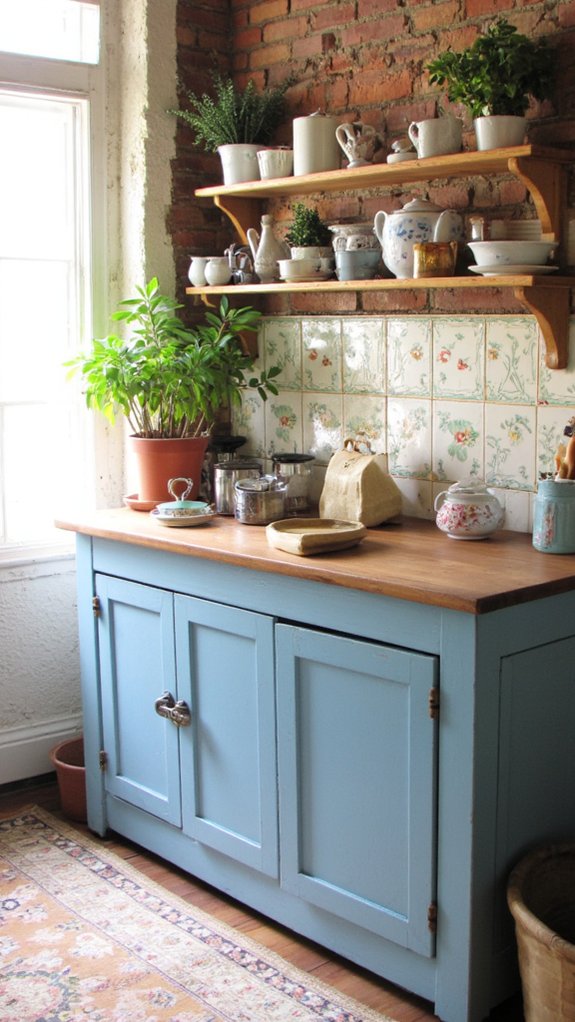 pastel blue vintage kitchen