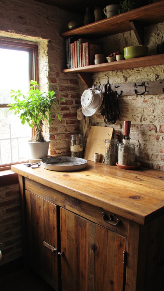reclaimed wood open shelving