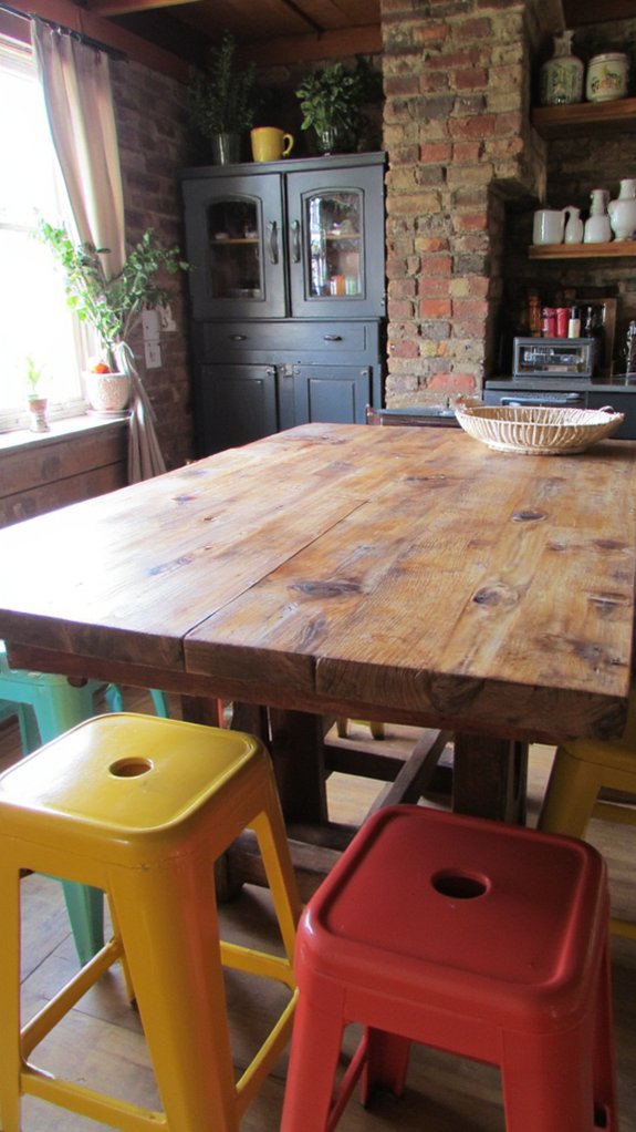 rustic wood colorful stools