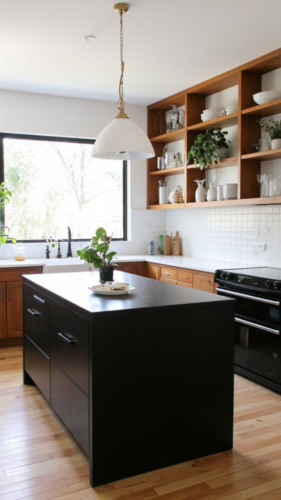 sleek black kitchen island